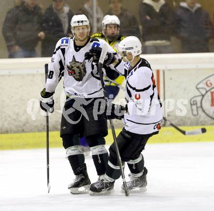 Eishockey. Kaerntner Liga Division I. Tarco Woelfe gegen 1. EHC Althofen. Torjubel Harald Ofner, Heiko Ofner (Tarco). Klagenfurt, 26.12.2013.
Foto: Kuess
---
pressefotos, pressefotografie, kuess, qs, qspictures, sport, bild, bilder, bilddatenbank