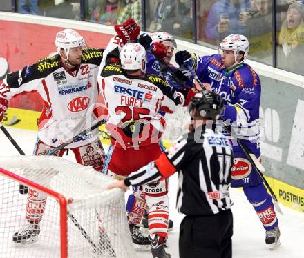 EBEL. Eishockey Bundesliga. EC VSV gegen KAC. Marco Pewal, Derek Ryan,  (VSV), Kirk Furey, Thomas Poeck (KAC). . Villach, am 28.12.2013.
Foto: Kuess 


---
pressefotos, pressefotografie, kuess, qs, qspictures, sport, bild, bilder, bilddatenbank