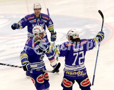 EBEL. Eishockey Bundesliga. EC VSV gegen KAC. torjubel John Hughes, Cole Jarrett, Marco Pewal (VSV). Villach, am 28.12.2013.
Foto: Kuess 


---
pressefotos, pressefotografie, kuess, qs, qspictures, sport, bild, bilder, bilddatenbank