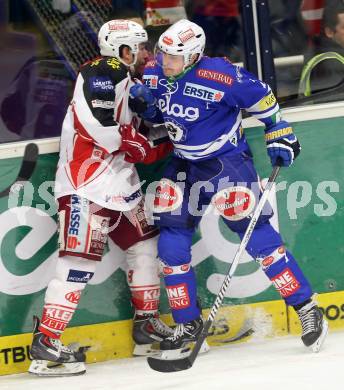 EBEL. Eishockey Bundesliga. EC VSV gegen KAC. Klemen Pretnar, (VSV), Tyler Spurgeon  (KAC). Villach, am 28.12.2013.
Foto: Kuess 


---
pressefotos, pressefotografie, kuess, qs, qspictures, sport, bild, bilder, bilddatenbank