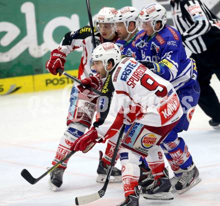 EBEL. Eishockey Bundesliga. EC VSV gegen KAC. Gerhard Unterluggauer, Marco Pewal,  (VSV), Tyler Spurgeon, Daniel Ban (KAC). Villach, am 28.12.2013.
Foto: Kuess 


---
pressefotos, pressefotografie, kuess, qs, qspictures, sport, bild, bilder, bilddatenbank