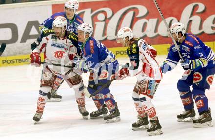 EBEL. Eishockey Bundesliga. EC VSV gegen KAC. Marius Goehtinger, Benjamin Petrik,  (VSV), Tyler Spurgeon, Tyler Scofield (KAC). Villach, am 28.12.2013.
Foto: Kuess 


---
pressefotos, pressefotografie, kuess, qs, qspictures, sport, bild, bilder, bilddatenbank