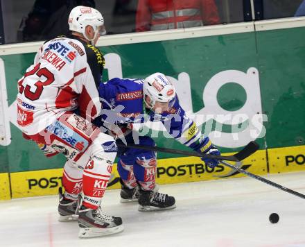 EBEL. Eishockey Bundesliga. EC VSV gegen KAC. Derek Ryan, (VSV), Mike Siklenka  (KAC). Villach, am 28.12.2013.
Foto: Kuess 


---
pressefotos, pressefotografie, kuess, qs, qspictures, sport, bild, bilder, bilddatenbank