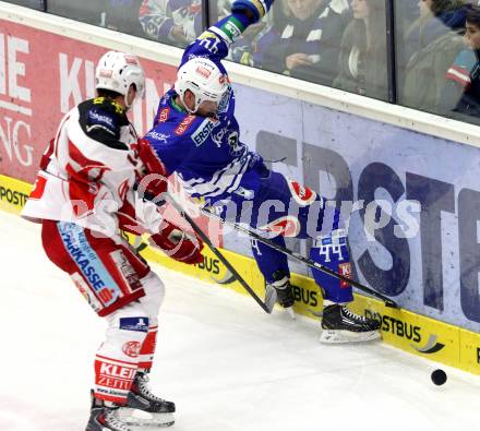 EBEL. Eishockey Bundesliga. EC VSV gegen KAC. Curtis Fraser, (VSV), Johannes Reichel  (KAC). Villach, am 28.12.2013.
Foto: Kuess 


---
pressefotos, pressefotografie, kuess, qs, qspictures, sport, bild, bilder, bilddatenbank