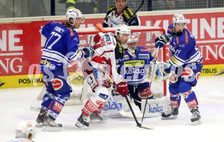 EBEL. Eishockey Bundesliga. EC VSV gegen KAC. Michael Forney, Jean Philippe Lamoureux, Markus Peintner,  (VSV), Jamie Lundmark (KAC). Villach, am 28.12.2013.
Foto: Kuess 


---
pressefotos, pressefotografie, kuess, qs, qspictures, sport, bild, bilder, bilddatenbank