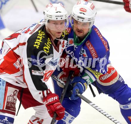 EBEL. Eishockey Bundesliga. EC VSV gegen KAC. Curtis Fraser,  (VSV), Jamie Lundmark (KAC). Villach, am 28.12.2013.
Foto: Kuess 


---
pressefotos, pressefotografie, kuess, qs, qspictures, sport, bild, bilder, bilddatenbank