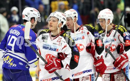 EBEL. Eishockey Bundesliga. EC VSV gegen KAC. Stefan Bacher,(VSV),  Manuel Geier, jamie Lundmark, Daniel Ban  (KAC). Villach, am 28.12.2013.
Foto: Kuess 


---
pressefotos, pressefotografie, kuess, qs, qspictures, sport, bild, bilder, bilddatenbank