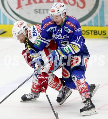 EBEL. Eishockey Bundesliga. EC VSV gegen KAC. Derek Ryan,  (VSV), Markus Pirmann (KAC). Villach, am 28.12.2013.
Foto: Kuess 


---
pressefotos, pressefotografie, kuess, qs, qspictures, sport, bild, bilder, bilddatenbank