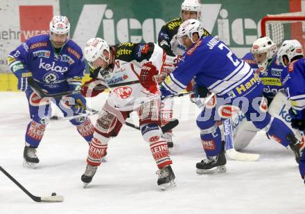 EBEL. Eishockey Bundesliga. EC VSV gegen KAC. Gerhard Unterluggauer, Cole Jarrett, (VSV), Colton Fretter  (KAC). Villach, am 28.12.2013.
Foto: Kuess 


---
pressefotos, pressefotografie, kuess, qs, qspictures, sport, bild, bilder, bilddatenbank