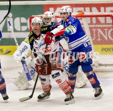 EBEL. Eishockey Bundesliga. EC VSV gegen KAC. Klemen Pretnar,  (VSV), Jamie Lundmark (KAC). Villach, am 28.12.2013.
Foto: Kuess 


---
pressefotos, pressefotografie, kuess, qs, qspictures, sport, bild, bilder, bilddatenbank