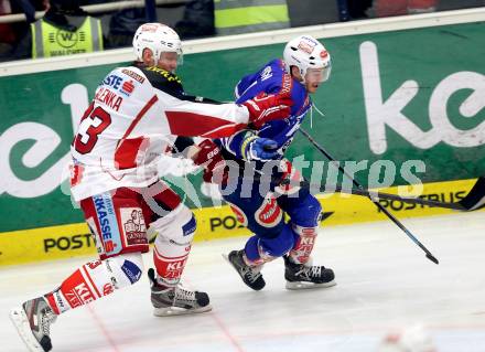 EBEL. Eishockey Bundesliga. EC VSV gegen KAC. Derek Ryan, (VSV), Mike Siklenka  (KAC). Villach, am 28.12.2013.
Foto: Kuess 


---
pressefotos, pressefotografie, kuess, qs, qspictures, sport, bild, bilder, bilddatenbank