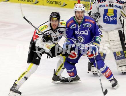 EBEL. Eishockey Bundesliga. EC VSV gegen Dornbirner Eishockey Club.  Scott Hotham, (VSV), Matthew Plante (Dornbirn). Villach, am 30.12.2013.
Foto: Kuess 


---
pressefotos, pressefotografie, kuess, qs, qspictures, sport, bild, bilder, bilddatenbank