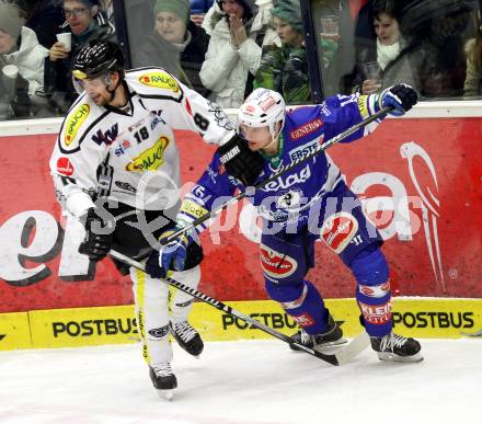 EBEL. Eishockey Bundesliga. EC VSV gegen Dornbirner Eishockey Club.  Daniel Nageler, (VSV), Martin Oraze (Dornbirn). Villach, am 30.12.2013.
Foto: Kuess 


---
pressefotos, pressefotografie, kuess, qs, qspictures, sport, bild, bilder, bilddatenbank