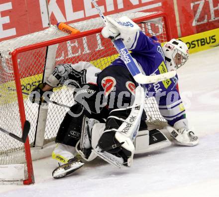 EBEL. Eishockey Bundesliga. EC VSV gegen Dornbirner Eishockey Club.  Jean Philippe Lamoureux, (VSV), Matthew Plante (Dornbirn). Villach, am 30.12.2013.
Foto: Kuess 


---
pressefotos, pressefotografie, kuess, qs, qspictures, sport, bild, bilder, bilddatenbank