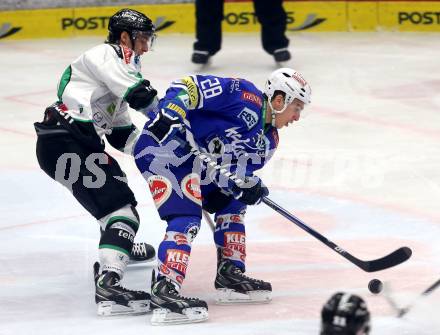 EBEL. Eishockey Bundesliga. EC VSV gegen HDD TELEMACH Olimpija Ljubljana. Marius Goehringer, (VSV), Gregor Koblar  (Laibach). Villach, am 1.1.2014.
Foto: Kuess 


---
pressefotos, pressefotografie, kuess, qs, qspictures, sport, bild, bilder, bilddatenbank