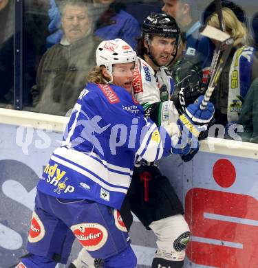 EBEL. Eishockey Bundesliga. EC VSV gegen HDD TELEMACH Olimpija Ljubljana. Michael Forney, (VSV), Jake Laplante  (Laibach). Villach, am 1.1.2014.
Foto: Kuess 


---
pressefotos, pressefotografie, kuess, qs, qspictures, sport, bild, bilder, bilddatenbank