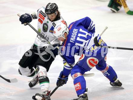 EBEL. Eishockey Bundesliga. EC VSV gegen HDD TELEMACH Olimpija Ljubljana.  Curtis Fraser, (VSV), Gal Koren (Laibach). Villach, am 1.1.2014.
Foto: Kuess 


---
pressefotos, pressefotografie, kuess, qs, qspictures, sport, bild, bilder, bilddatenbank