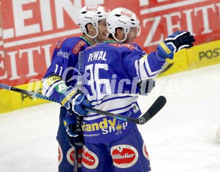 EBEL. Eishockey Bundesliga. EC VSV gegen HDD TELEMACH Olimpija Ljubljana. Torjubel Marco Pewal, Derek Ryan (VSV). Villach, am 1.1.2014.
Foto: Kuess 


---
pressefotos, pressefotografie, kuess, qs, qspictures, sport, bild, bilder, bilddatenbank