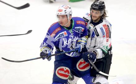 EBEL. Eishockey Bundesliga. EC VSV gegen HDD TELEMACH Olimpija Ljubljana. Derek Ryan,  (VSV), Gal Koren (Laibach). Villach, am 1.1.2014.
Foto: Kuess 


---
pressefotos, pressefotografie, kuess, qs, qspictures, sport, bild, bilder, bilddatenbank