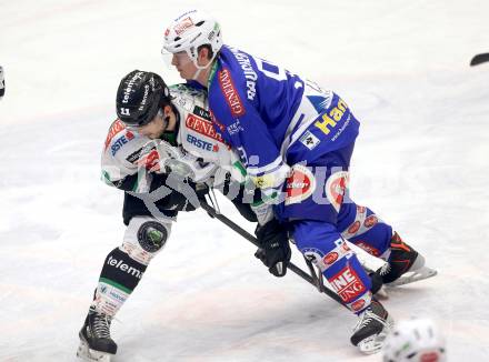 EBEL. Eishockey Bundesliga. EC VSV gegen HDD TELEMACH Olimpija Ljubljana. Alexander Rauchenwald, (VSV),  Ziga Pesut (Laibach). Villach, am 1.1.2014.
Foto: Kuess 


---
pressefotos, pressefotografie, kuess, qs, qspictures, sport, bild, bilder, bilddatenbank