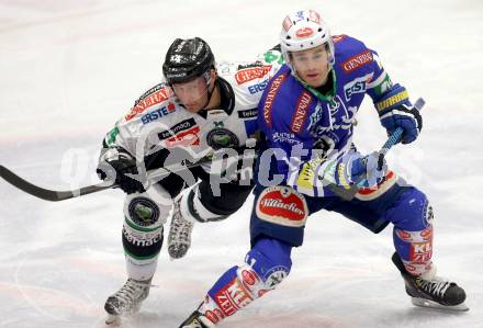 EBEL. Eishockey Bundesliga. EC VSV gegen HDD TELEMACH Olimpija Ljubljana. Derek Ryan,  (VSV), Matej Hocevar (Laibach). Villach, am 1.1.2014.
Foto: Kuess 


---
pressefotos, pressefotografie, kuess, qs, qspictures, sport, bild, bilder, bilddatenbank