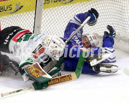 EBEL. Eishockey Bundesliga. EC VSV gegen HDD TELEMACH Olimpija Ljubljana. Curtis Fraser,  (VSV), Jerry Kuhn (Laibach). Villach, am 1.1.2014.
Foto: Kuess 


---
pressefotos, pressefotografie, kuess, qs, qspictures, sport, bild, bilder, bilddatenbank