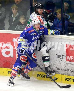 EBEL. Eishockey Bundesliga. EC VSV gegen HDD TELEMACH Olimpija Ljubljana. Alexander Rauchenwald,  (VSV), Jake Laplante (Laibach). Villach, am 1.1.2014.
Foto: Kuess 


---
pressefotos, pressefotografie, kuess, qs, qspictures, sport, bild, bilder, bilddatenbank