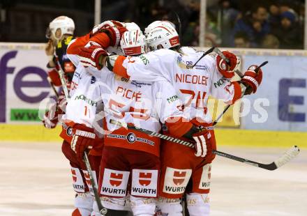 EBEL. Eishockey Bundesliga. KAC gegen HCB Suedtirol.  Torjubel  (Bozen). Klagenfurt, am 5.1.2014.
Foto: Kuess 

---
pressefotos, pressefotografie, kuess, qs, qspictures, sport, bild, bilder, bilddatenbank