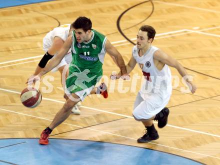 Basketball 2. Bundesliga. Woerthersee Piraten gegen KOS Klagenfurt/Celovec. Tobias Dobernig (Piraten), Toman Feinig (KOS). Klagenfurt, am 4.1.2014.
Foto: Kuess
---
pressefotos, pressefotografie, kuess, qs, qspictures, sport, bild, bilder, bilddatenbank