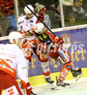 EBEL. Eishockey Bundesliga. KAC gegen HCB Suedtirol. Tyler Spurgeon, (KAC), Davide Nicoletti  (Bozen). Klagenfurt, am 5.1.2014.
Foto: Kuess 

---
pressefotos, pressefotografie, kuess, qs, qspictures, sport, bild, bilder, bilddatenbank