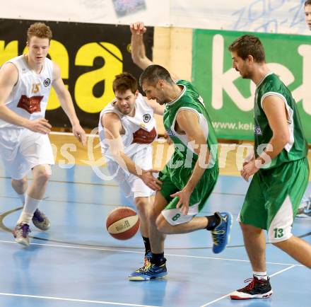 Basketball 2. Bundesliga. Woerthersee Piraten gegen KOS Klagenfurt/Celovec. Paul Koroschitz, Christian Erschen, (Piraten), Ales Primc, Milovan Radmanovic (KOS). Klagenfurt, am 4.1.2014.
Foto: Kuess
---
pressefotos, pressefotografie, kuess, qs, qspictures, sport, bild, bilder, bilddatenbank