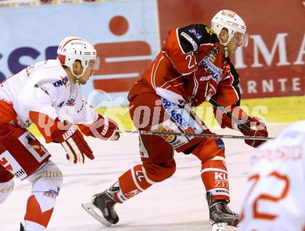 EBEL. Eishockey Bundesliga. KAC gegen HCB Suedtirol. Thomas Poeck, (KAC), Mark Santorelli  (Bozen). Klagenfurt, am 5.1.2014.
Foto: Kuess 

---
pressefotos, pressefotografie, kuess, qs, qspictures, sport, bild, bilder, bilddatenbank