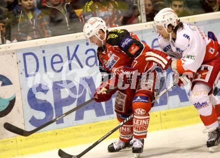 EBEL. Eishockey Bundesliga. KAC gegen HCB Suedtirol. Colton Fretter, (KAC), Enrico Miglioranzi  (Bozen). Klagenfurt, am 5.1.2014.
Foto: Kuess 

---
pressefotos, pressefotografie, kuess, qs, qspictures, sport, bild, bilder, bilddatenbank