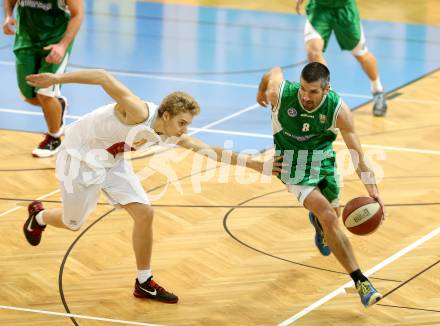 Basketball 2. Bundesliga. Woerthersee Piraten gegen KOS Klagenfurt/Celovec. Andreas Simonitsch (Piraten), Ales Primc (KOS). Klagenfurt, am 4.1.2014.
Foto: Kuess
---
pressefotos, pressefotografie, kuess, qs, qspictures, sport, bild, bilder, bilddatenbank