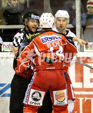 EBEL. Eishockey Bundesliga. KAC gegen HCB Suedtirol. Johannes Reichel, (KAC), Mark Santorelli  (Bozen). Klagenfurt, am 5.1.2014.
Foto: Kuess 

---
pressefotos, pressefotografie, kuess, qs, qspictures, sport, bild, bilder, bilddatenbank