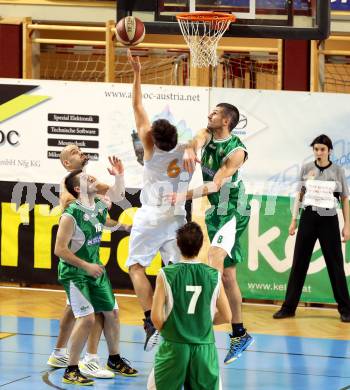 Basketball 2. Bundesliga. Woerthersee Piraten gegen KOS Klagenfurt/Celovec. Daniel Gspandl  (Piraten), Ales Primc (KOS). Klagenfurt, am 4.1.2014.
Foto: Kuess
---
pressefotos, pressefotografie, kuess, qs, qspictures, sport, bild, bilder, bilddatenbank