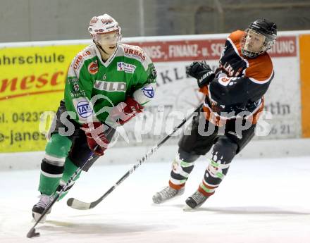 Eishockey Kaerntner Liga Division I. VST ADLER Voelkermarkt gegen Hockey Club Toblach - Dobbiaco ICEBEARS. David Rassl (Voelkermarkt), Markus Rehmann (Toblach). Voelkermarkt, 4.1.2014.
Foto: Kuess
---
pressefotos, pressefotografie, kuess, qs, qspictures, sport, bild, bilder, bilddatenbank