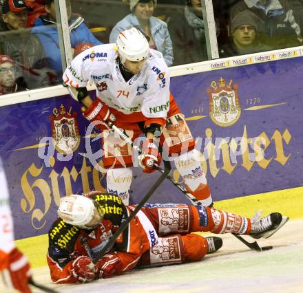 EBEL. Eishockey Bundesliga. KAC gegen HCB Suedtirol. Tyler Spurgeon,  (KAC), Davide Nicoletti (Bozen). Klagenfurt, am 5.1.2014.
Foto: Kuess 

---
pressefotos, pressefotografie, kuess, qs, qspictures, sport, bild, bilder, bilddatenbank