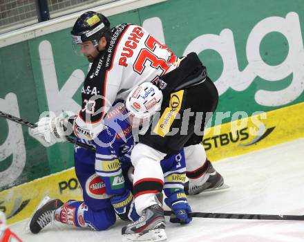 EBEL. Eishockey Bundesliga. EC VSV gegen HC Orli Znojmo. Alexander Rauchenwald (VSV), Peter Pucher (Znaim). Villach, am 7.1.2014.
Foto: Kuess
---
pressefotos, pressefotografie, kuess, qs, qspictures, sport, bild, bilder, bilddatenbank