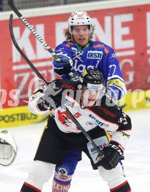 EBEL. Eishockey Bundesliga. EC VSV gegen HC Orli Znojmo. Michael Forney (VSV), Andrew Thomas (Znaim). Villach, am 7.1.2014.
Foto: Kuess
---
pressefotos, pressefotografie, kuess, qs, qspictures, sport, bild, bilder, bilddatenbank