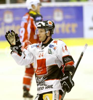 EBEL. Eishockey Bundesliga. KAC gegen HC TWK Innsbruck Die Haie. Torjubel Jeff Ulmer (Innsbruck). Klagenfurt, am 10.1.2014.
Foto: Kuess 

---
pressefotos, pressefotografie, kuess, qs, qspictures, sport, bild, bilder, bilddatenbank