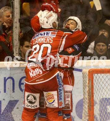 EBEL. Eishockey Bundesliga. KAC gegen HC TWK Innsbruck Die Haie. Torjubel Thomas Koch, John Lammers (KAC). Klagenfurt, am 10.1.2014.
Foto: Kuess 

---
pressefotos, pressefotografie, kuess, qs, qspictures, sport, bild, bilder, bilddatenbank