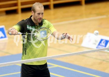 Badminton Bundesliga. ASKOE kelag Kaernten gegen Wolfurt. Michael Trojan (KÃ¤rnten). Klagenfurt, 11.1.2014.
Foto: Kuess
---
pressefotos, pressefotografie, kuess, qs, qspictures, sport, bild, bilder, bilddatenbank