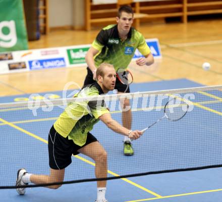 Badminton Bundesliga. ASKOE kelag Kaernten gegen Wolfurt. Michael Trojan, Paul Demmelmayer (KÃ¤rnten). Klagenfurt, 11.1.2014.
Foto: Kuess
---
pressefotos, pressefotografie, kuess, qs, qspictures, sport, bild, bilder, bilddatenbank