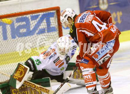 EBEL. Eishockey Bundesliga. KAC gegen HDD TELEMACH Olimpija Ljubljana.  Markus PIrmann,  (KAC), Jerry Kuhn (Laibach. Klagenfurt, am 17.1.2014.
Foto: Kuess 

---
pressefotos, pressefotografie, kuess, qs, qspictures, sport, bild, bilder, bilddatenbank