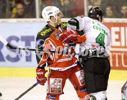 EBEL. Eishockey Bundesliga. KAC gegen HDD TELEMACH Olimpija Ljubljana.  Stefan Geier, (KAC),  Igor Cvetek  (Laibach. Klagenfurt, am 17.1.2014.
Foto: Kuess 

---
pressefotos, pressefotografie, kuess, qs, qspictures, sport, bild, bilder, bilddatenbank