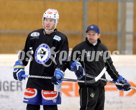 EBEL. Erste Bank Eishockey Bundesliga. Training VSV.  Marco Pewal, Markus Kerschbaumer. Spittal, am 16.1.2014.
Foto: Kuess
---
pressefotos, pressefotografie, kuess, qs, qspictures, sport, bild, bilder, bilddatenbank