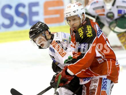 EBEL. Eishockey Bundesliga. KAC gegen HDD TELEMACH Olimpija Ljubljana.  Thomas Koch, (KAC), Andrej Hebar   (Laibach. Klagenfurt, am 17.1.2014.
Foto: Kuess 

---
pressefotos, pressefotografie, kuess, qs, qspictures, sport, bild, bilder, bilddatenbank