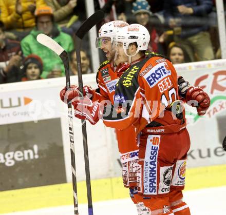 EBEL. Eishockey Bundesliga. KAC gegen HDD TELEMACH Olimpija Ljubljana.  Torjubel Martin Schumnig, Stefan Geier (KAC). Klagenfurt, am 17.1.2014.
Foto: Kuess 

---
pressefotos, pressefotografie, kuess, qs, qspictures, sport, bild, bilder, bilddatenbank