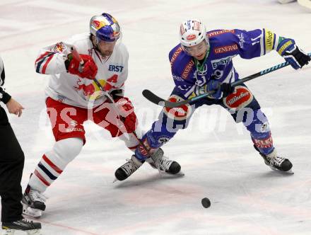 EBEL. Eishockey Bundesliga. EC VSV gegen EC Red Bull Salzburg. Derek Ryan,  (VSV), Manuel Latusa (Salzburg). Villach, am 19.1.2014.
Foto: Kuess 


---
pressefotos, pressefotografie, kuess, qs, qspictures, sport, bild, bilder, bilddatenbank